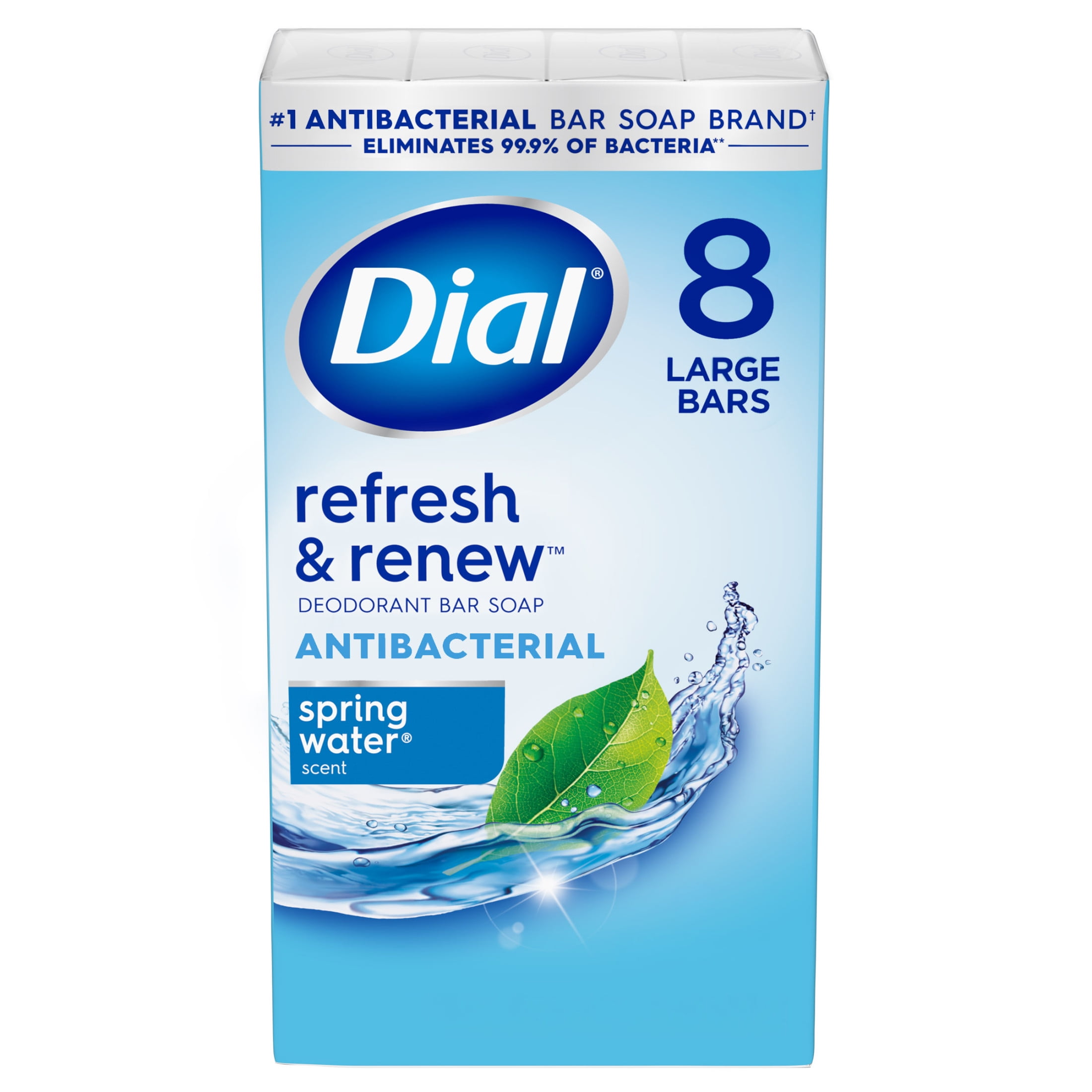 Dial Antibacterial Bar Soap, Refresh & Renew, Spring Water, 4 oz, 8 Bars