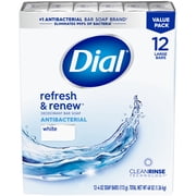 Dial Antibacterial Bar Soap, Refresh & Renew White Deodorant Bar, 4 oz (12 Bars)