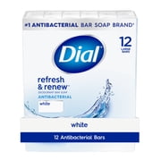 Dial Antibacterial Bar Soap, Refresh & Renew White Deodorant Bar, 4 oz 12 Bars