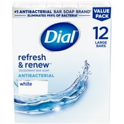 Dial Antibacterial Bar Soap, Refresh & Renew, White, 4 oz, 12 Bars