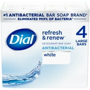 Dial Antibacterial Bar Soap, Refresh & Renew, White, 4 oz, 4 Bars
