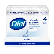 Dial Antibacterial Bar Soap, Refresh & Renew White Deodorant Bar, 4 oz 4 Bars