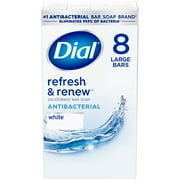 Dial Antibacterial Bar Soap, Refresh & Renew, White, 4 oz, 8 Bars