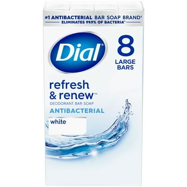 Dial Antibacterial Bar Soap, Refresh & Renew, White, 4 oz, 8 Bars