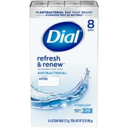 Dial Antibacterial Bar Soap, Refresh & Renew, White, 4 oz, 8 Bars