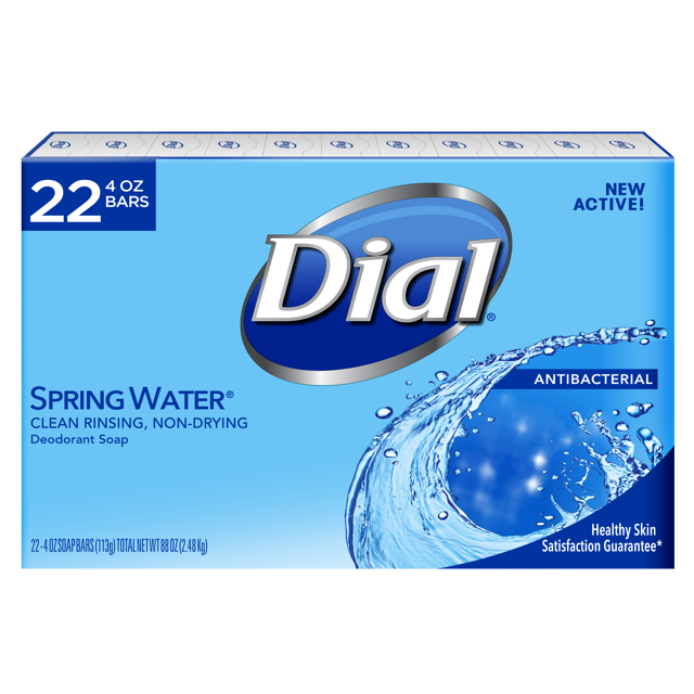 Dial Antibacterial Bar Soap, Spring Water, 4 Ounce, 22 Bars