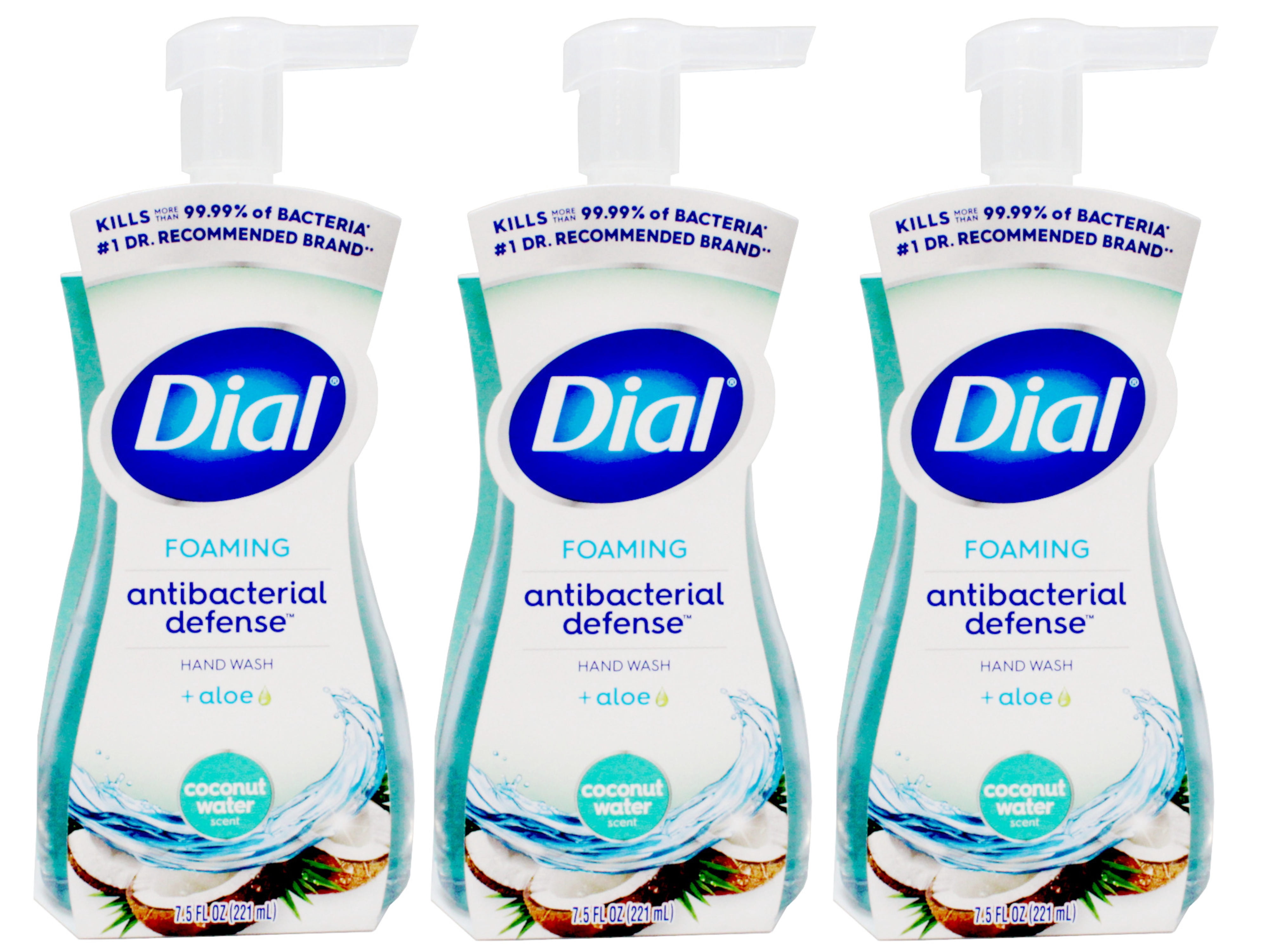 Dial Antibacterial Defense Coconut Water Scent Foaming Hand Soap, 7.5 FL Oz - 3 Pack