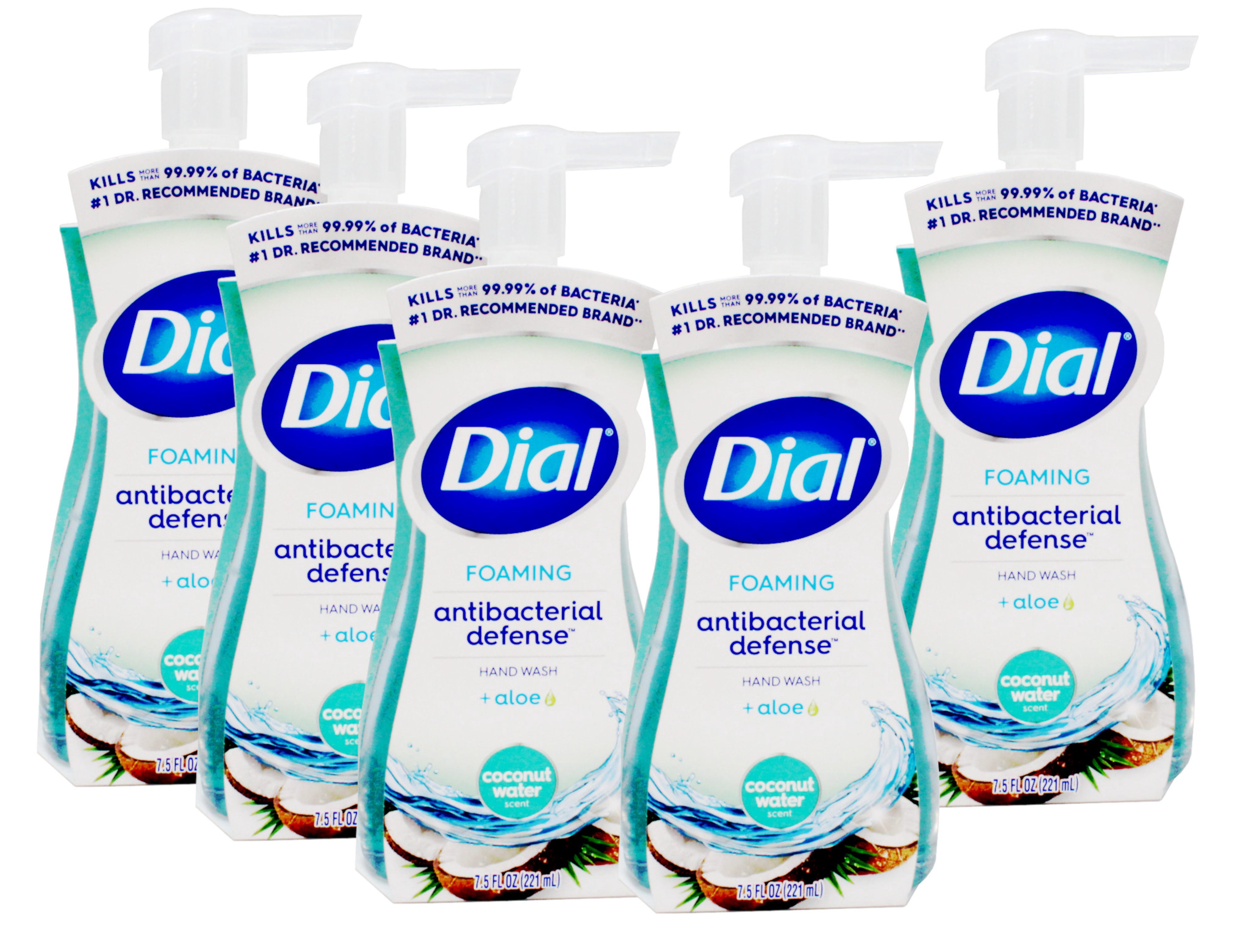 Dial Antibacterial Defense Coconut Water Scent Foaming Hand Soap, 7.5 FL Oz - 5 Pack