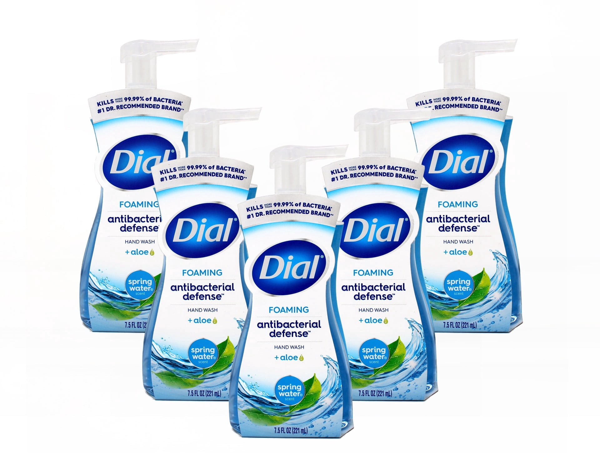 Dial Antibacterial Defense Foaming Hand Soap, Spring Water Scent, 7.5 fl oz Pack of 5