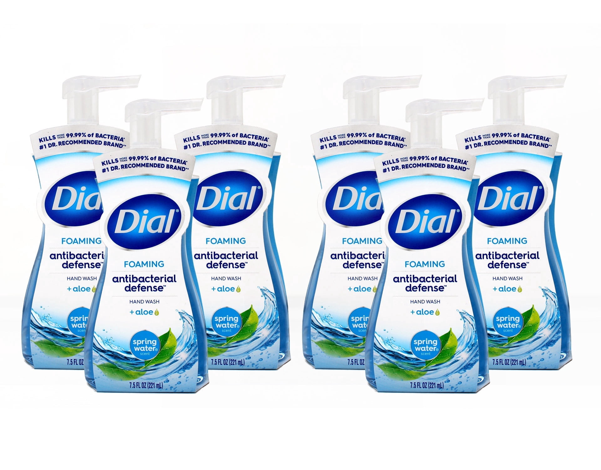 Dial Antibacterial Defense Foaming Hand Soap, Spring Water Scent, 7.5 fl oz Pack of 6