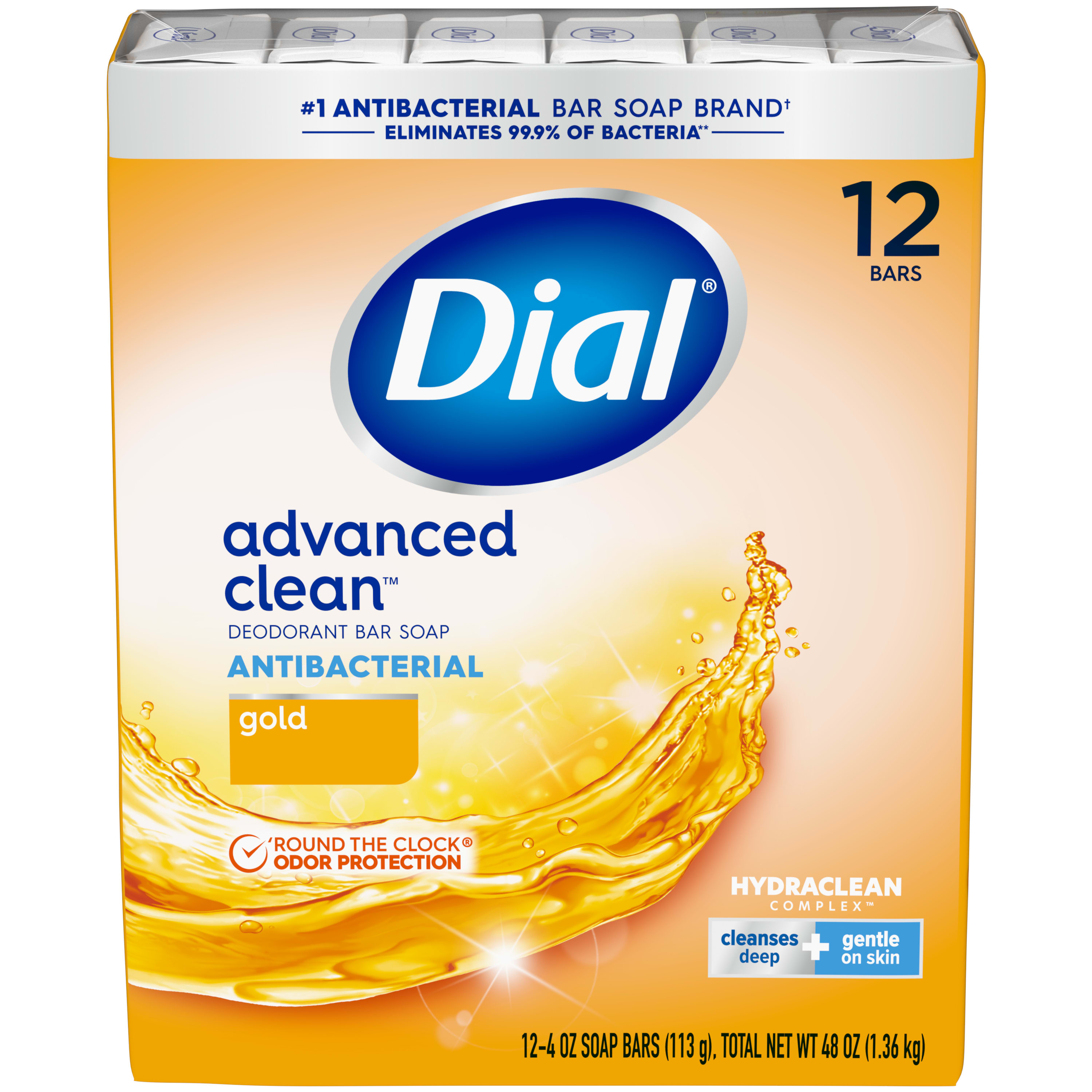 Dial Antibacterial Deodorant Bar Soap, Advanced Clean, Gold, 4 oz, 12 Bars - image 1 of 10
