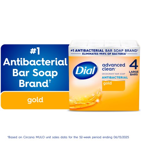 Dial Gold Antibacterial Deodorant Bar Soap, Advanced Clean Deep Cleanse Bar, 4 oz, 4 Bars