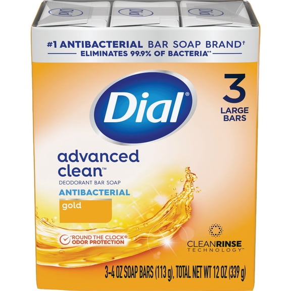 Dial Antibacterial Deodorant Soap Bar, Gold, 4 oz bars, 3 ea Pack of 6