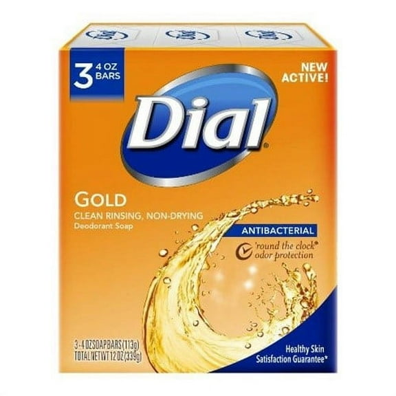 Dial Antibacterial Deodorant Soap Bar, Gold, 4 oz bars, 3 ea (Pack of 4)