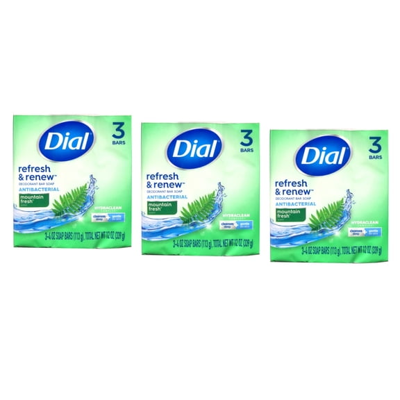 Dial Antibacterial Deodorant Soap, Mountain Fresh, 4 Ounce, 9 Bars