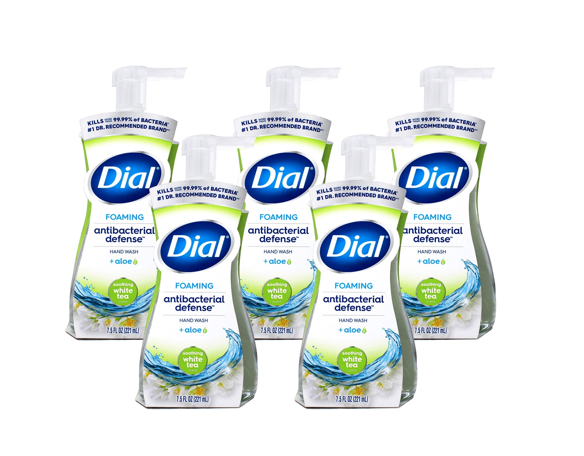 Dial Antibacterial Foaming Hand Wash, Soothing White Tea, 7.5 fl oz 5 Count