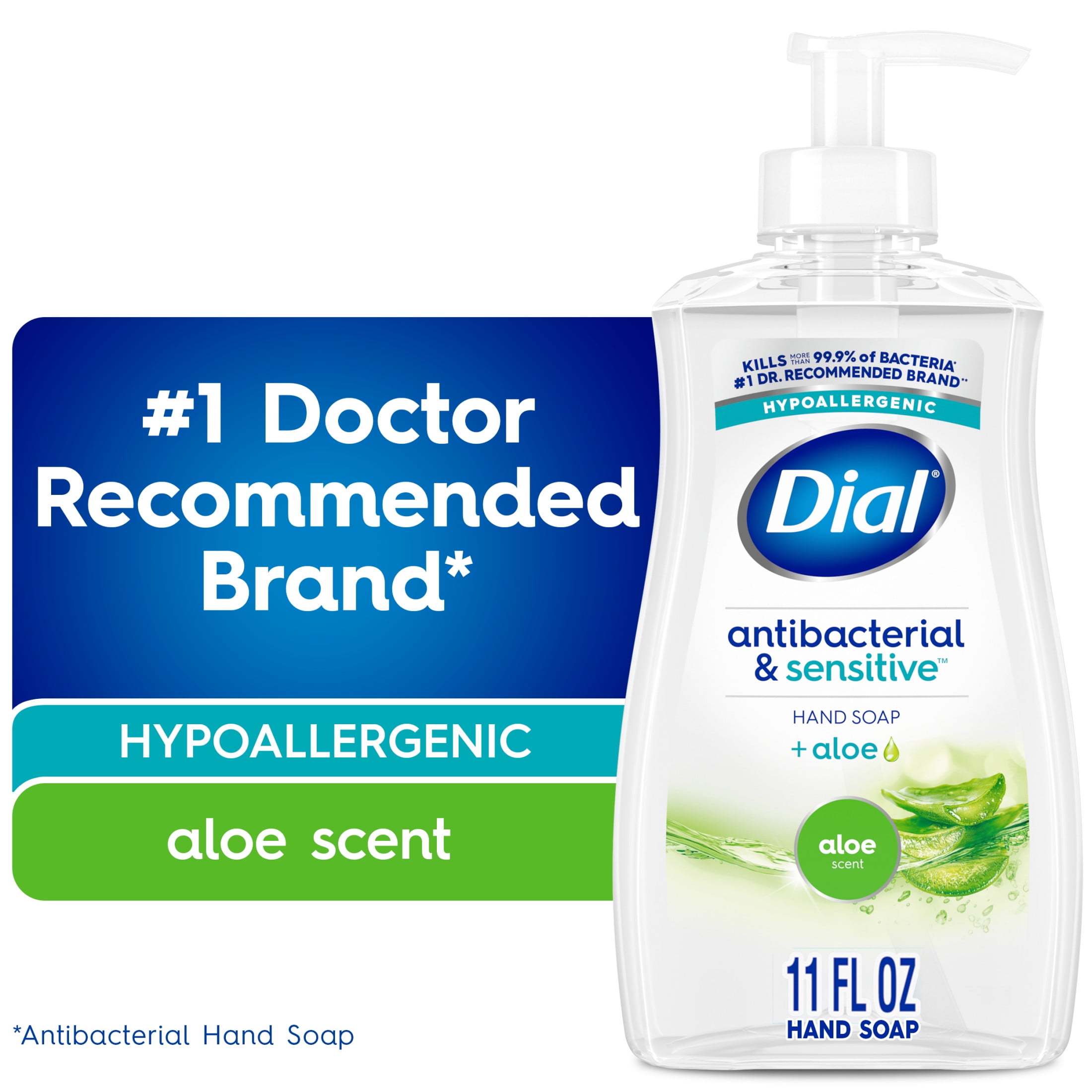 Dial Antibacterial & Sensitive Liquid Hand Soap, Hypoallergenic, Aloe Scent, 11 fl oz