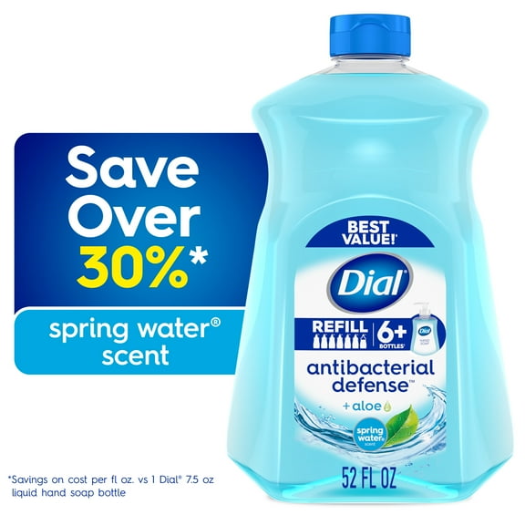 Dial Antibacterial Defense Spring Water Liquid Hand Soap Refill, 52 fl oz