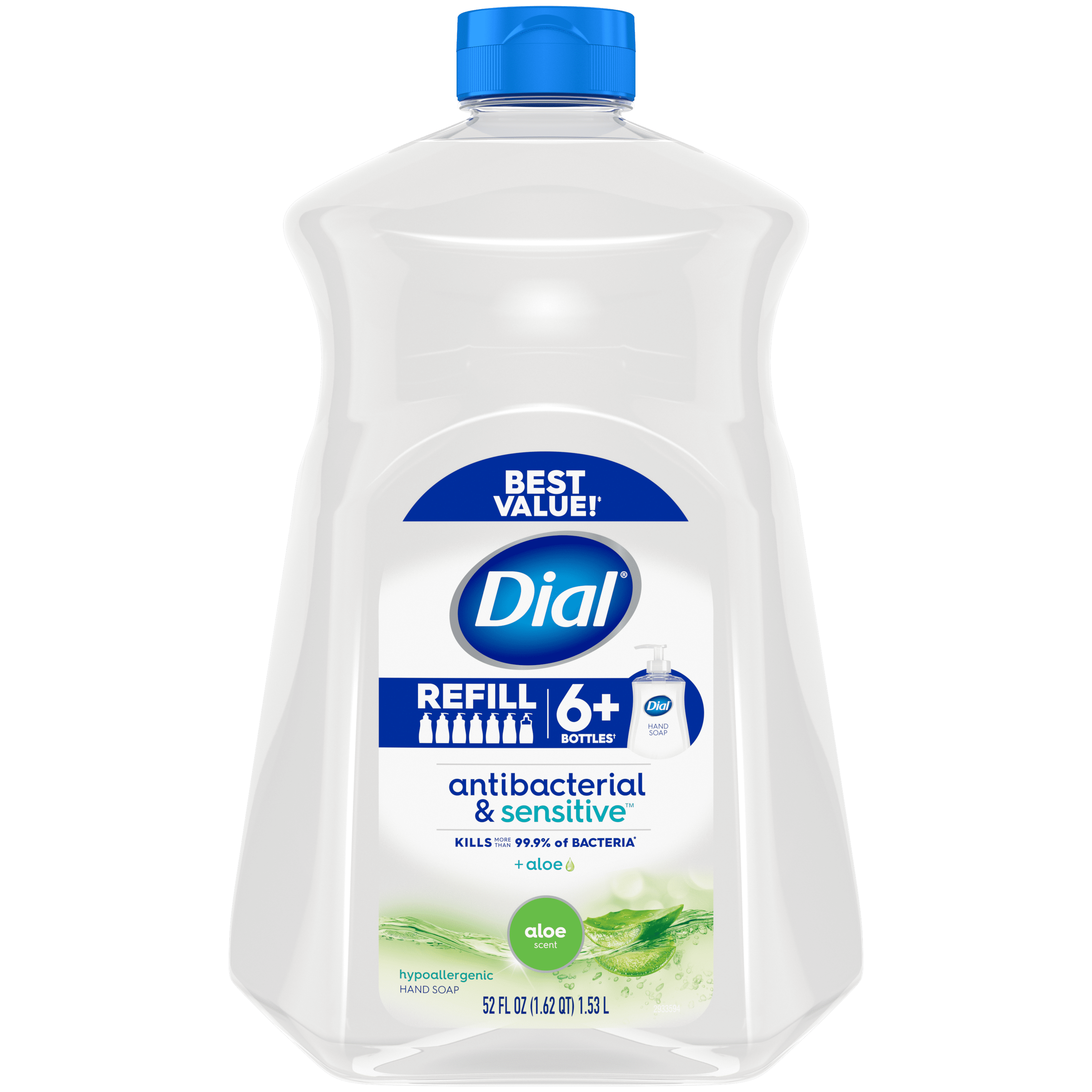 Dial Antibacterial Liquid Hand Soap Refill Aloe Scent 52 Ounce