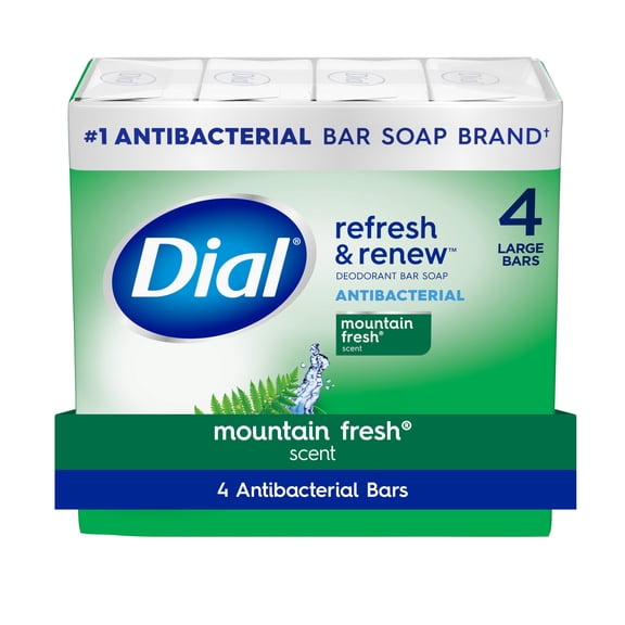 Dial Antibacterial Bar Soap, Refresh & Renew, Mountain Fresh, 4 oz, 4 Bars
