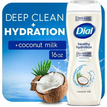 Dial Healthy Hydration Body Wash Coconut Milk with Vitamin E, 16 fl oz