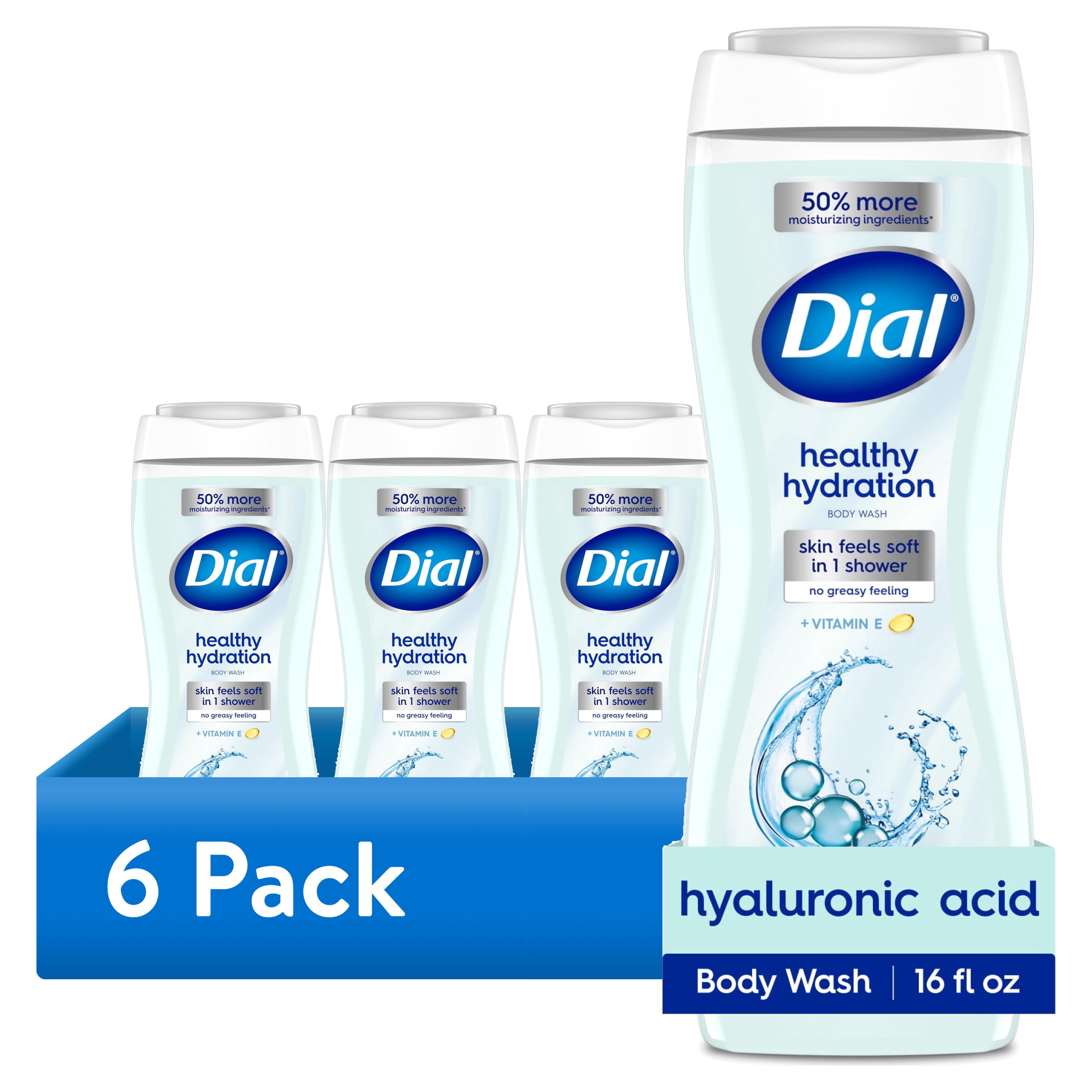 (6 pack) Dial Body Wash, Healthy Hydration, Hyaluronic Acid, 16 fl oz
