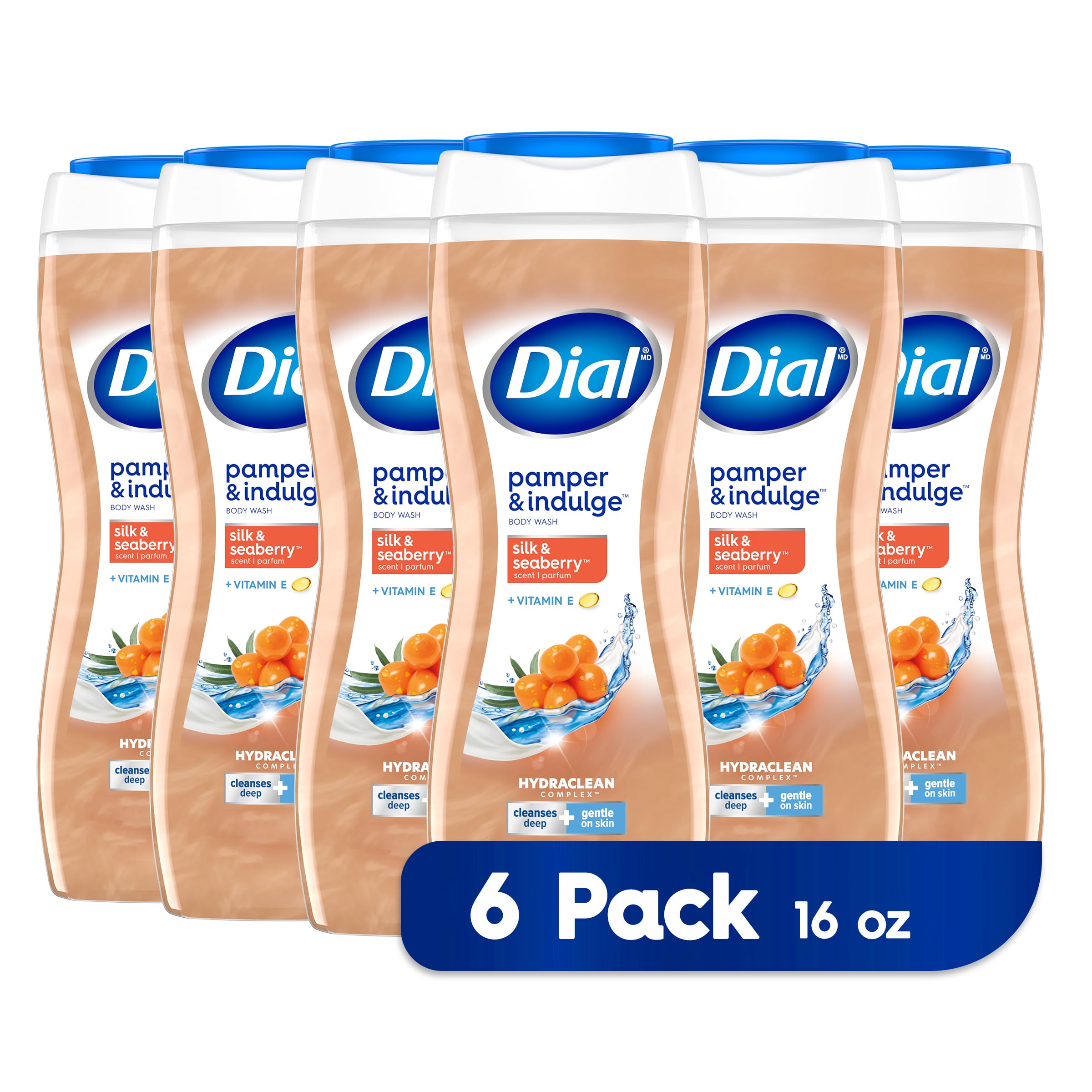 Dial Body Wash, Pamper & Indulge, Silk & Seaberry, 16 Fl Oz, Pack Of 6