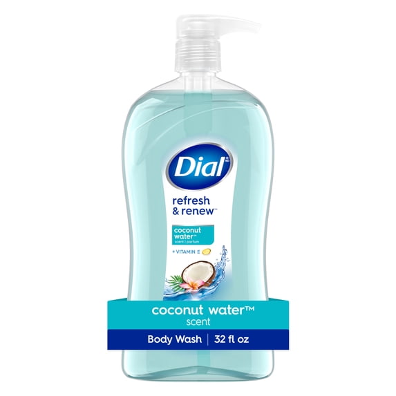 Dial Body Wash, Refresh & Renew Coconut Water, 32 Fl Oz, Hydraclean Complex & Vitamin E, Gentle, Leaves Skin Feeling Nourished, Dermatologist-Tested, No Parabens & Sulfates