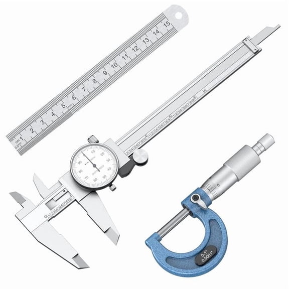 Dial Caliper 0.001 / Micrometer 0.001 and Stainless Steel Ruler, Precision Caliper with Watch 0-6" Range, 0-1" Alloy Precision Micrometer Mechanical Toolkit Set