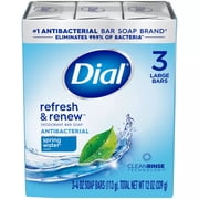 Dial Refresh & Renew Antibacterial Deodorant Bar Soap, Spring Water - 3 Bars / Pack, 1 Pack