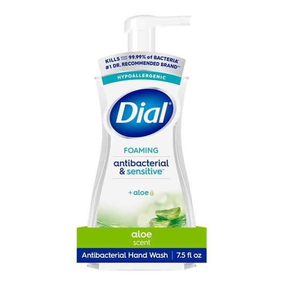 Dial Antibacterial & Sensitive Aloe Scent Foaming Hand Soap, Hypoallergenic, 7.5 fl oz