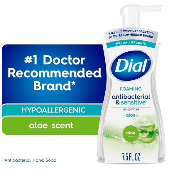 Dial Antibacterial & Sensitive Aloe Scent Foaming Hand Soap, Hypoallergenic, 7.5 fl oz