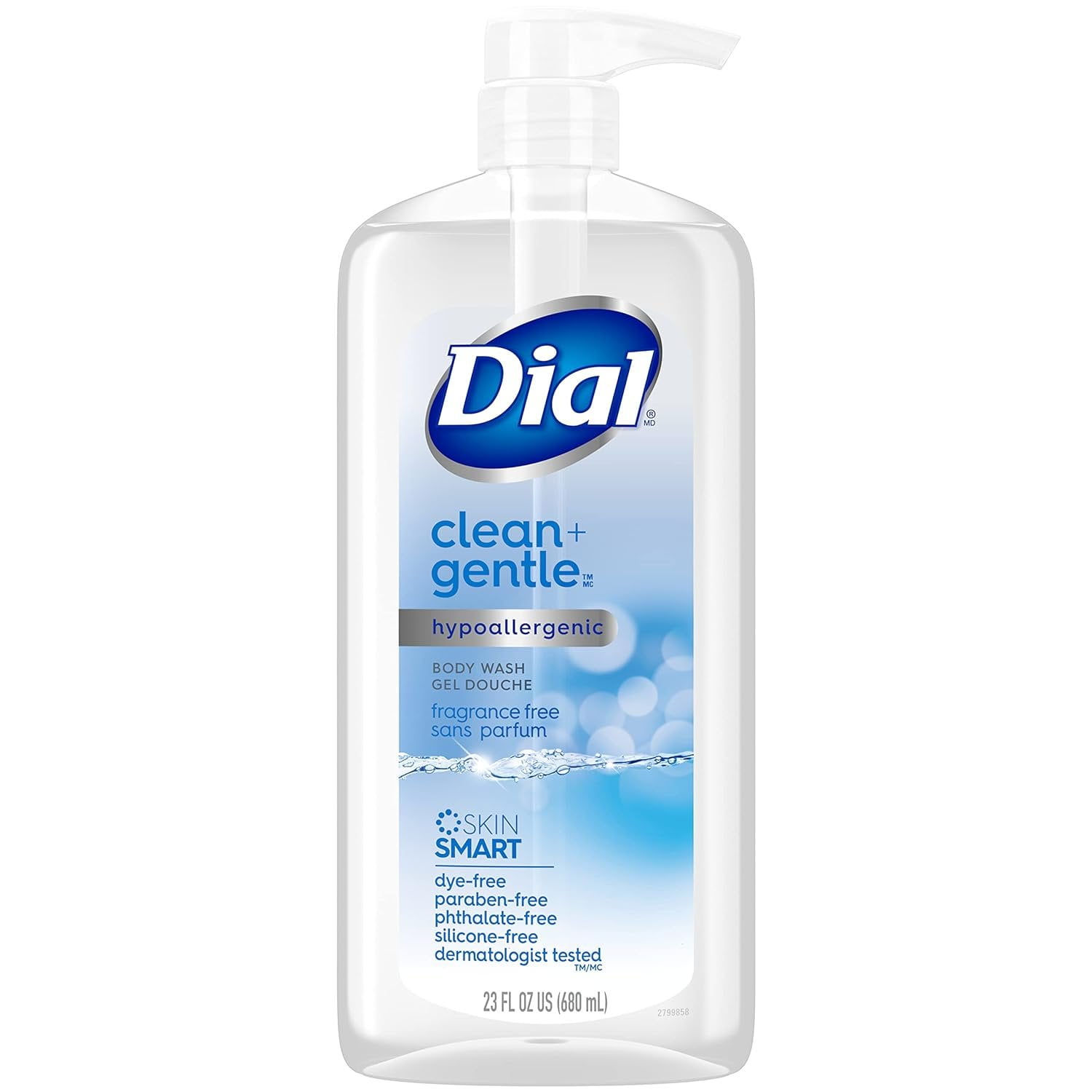 Dial Clean + Gentle Body Wash, Fragrance Free, 23 fl oz, Pack of 3