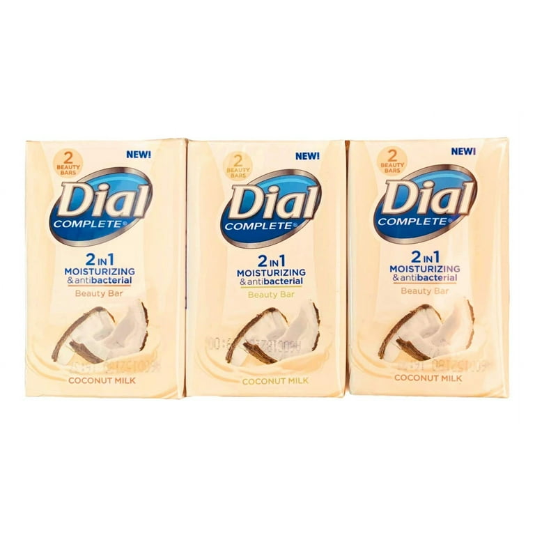 Dial Complete Beauty Bar Soap 2 In 1 Moisturizing Antibacterial Coconut Milk 2 Count 3.2 Oz Beauty Bars Per Package Pack Of 3 Packaging May