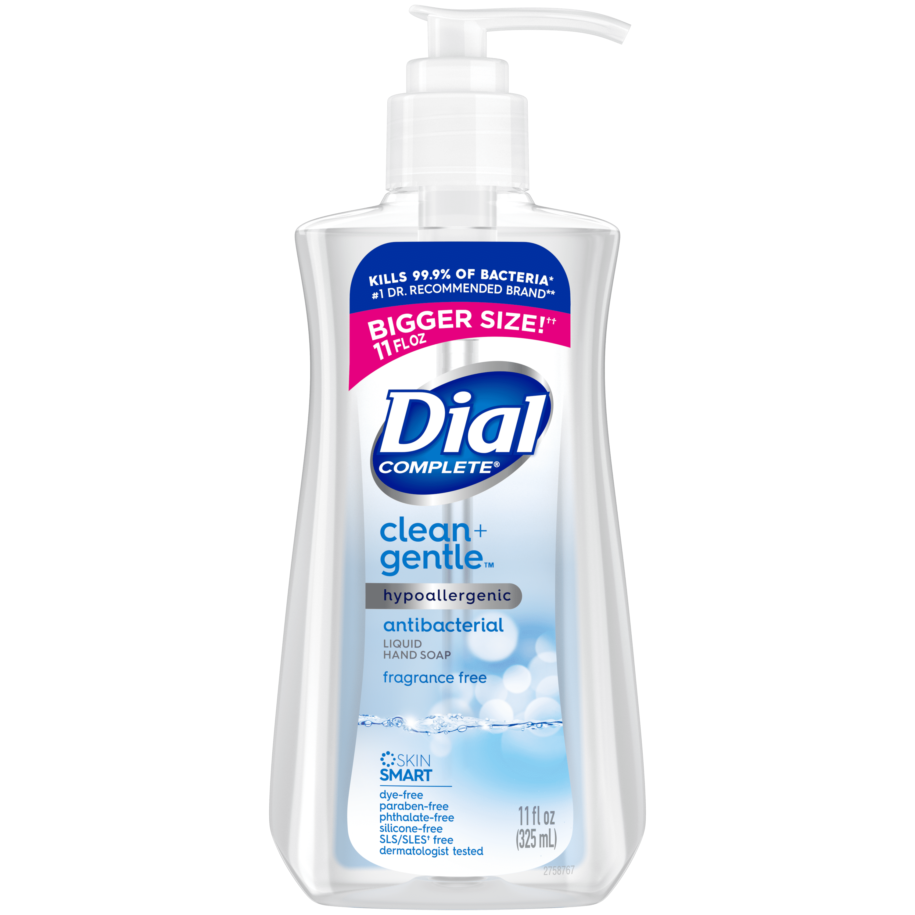 Dial Complete Clean + Gentle Antibacterial Liquid Hand Soap, Fragrance  Free, 11 fl oz