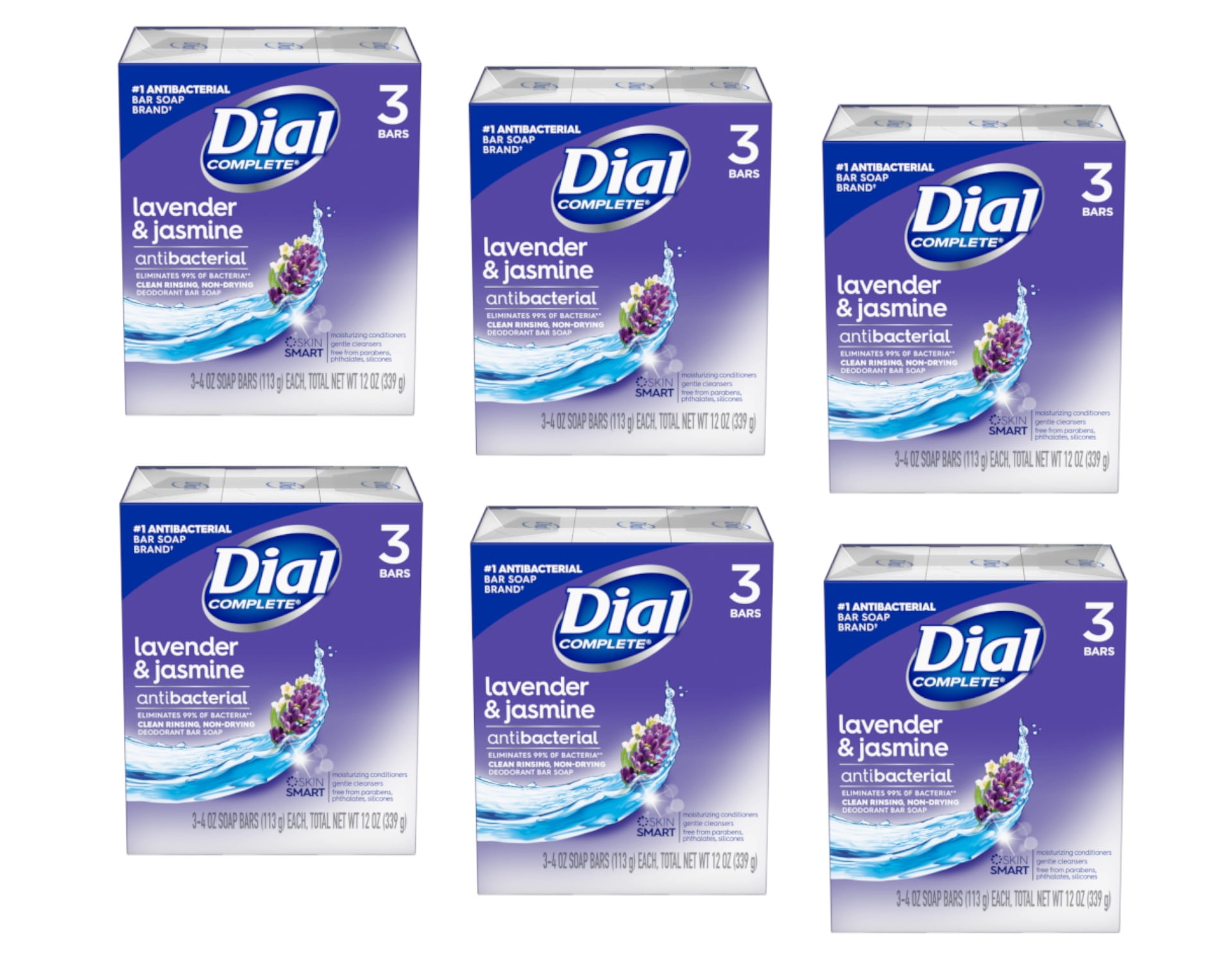 Dial Complete Lavender Jasmine Antibacterial 4oz. Bar Soap 3 Count Pack of 6