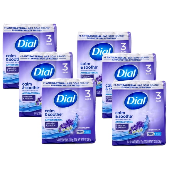 Dial Complete Lavender & Jasmine Antibacterial 4oz. Bar Soap, 3 Count - Pack of 6