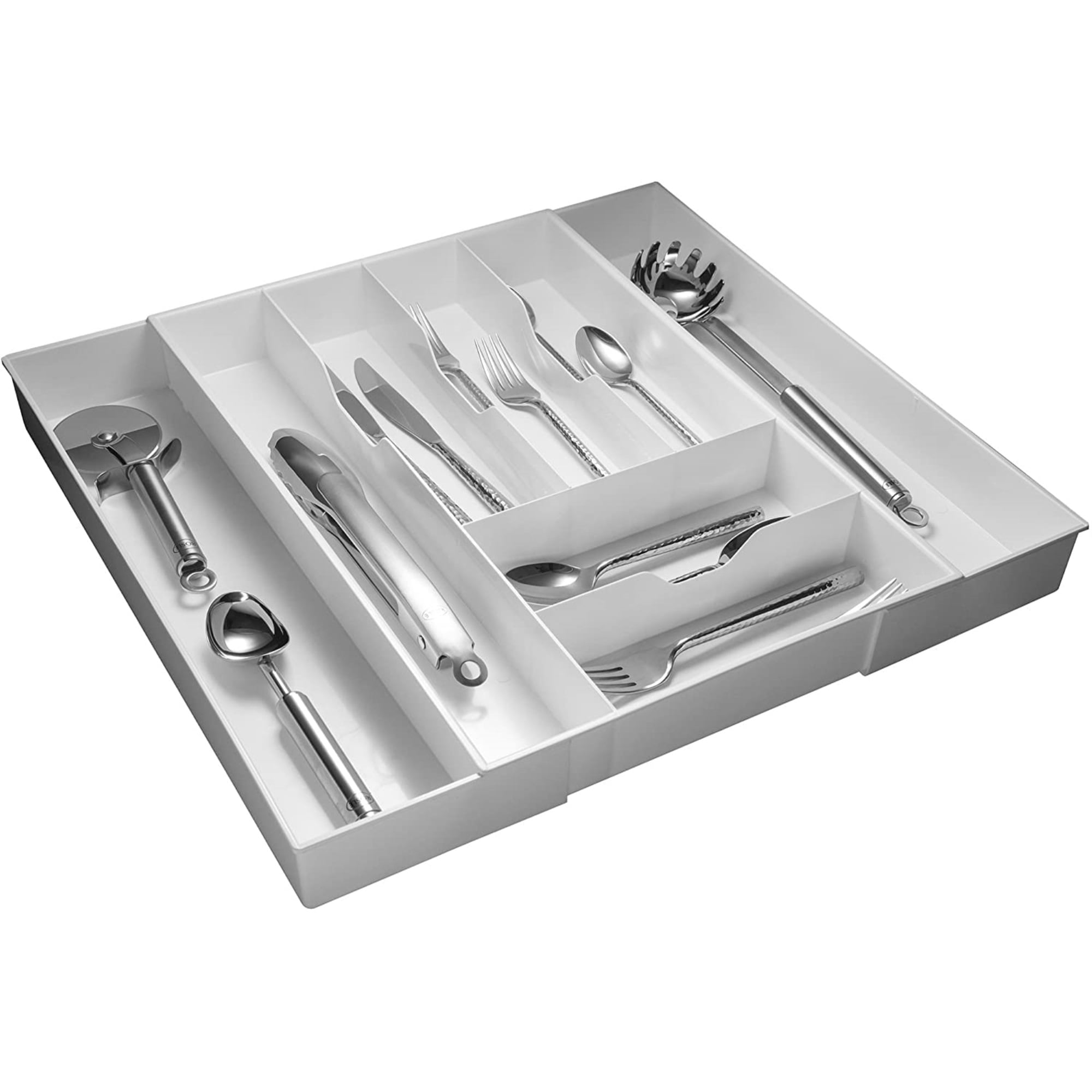 White Adjustable Plastic Cutlery Tray with 8 Compartments