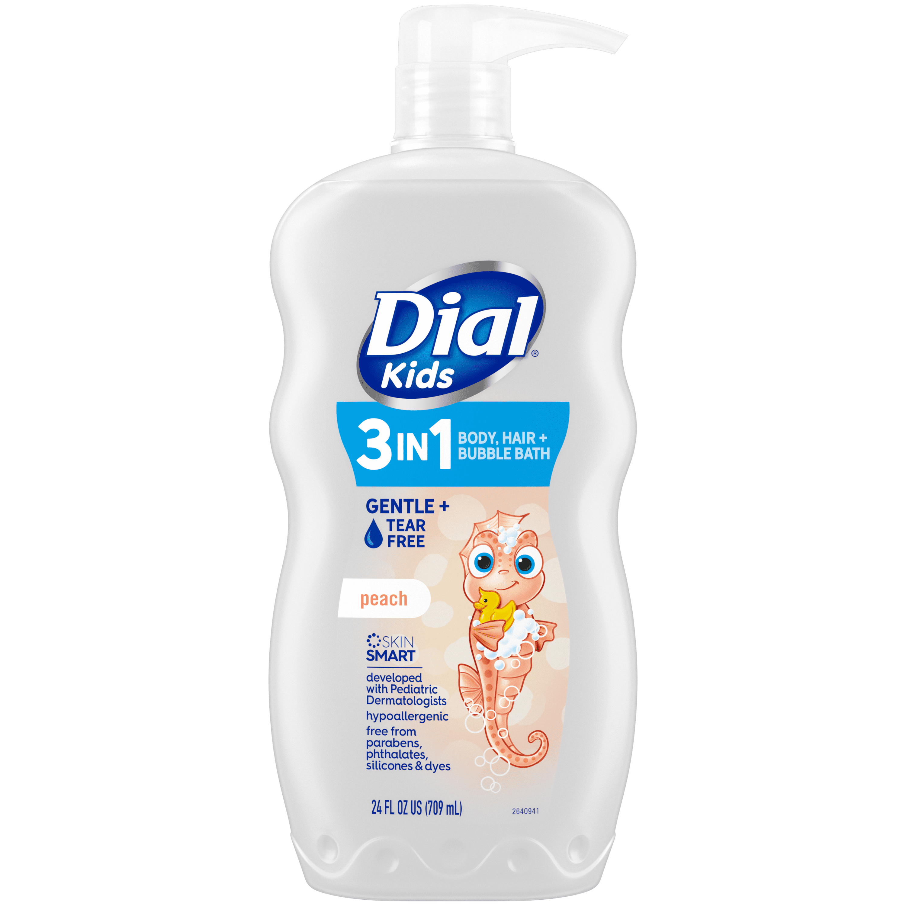 Dial Kids 3-in-1 Body+Hair+Bubble Bath, Peach, 32 fl oz, Orange