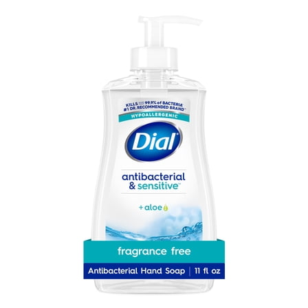 Dial Antibacterial & Sensitive Liquid Hand Soap, Hypoallergenic, Fragrance Free, 11 fl oz