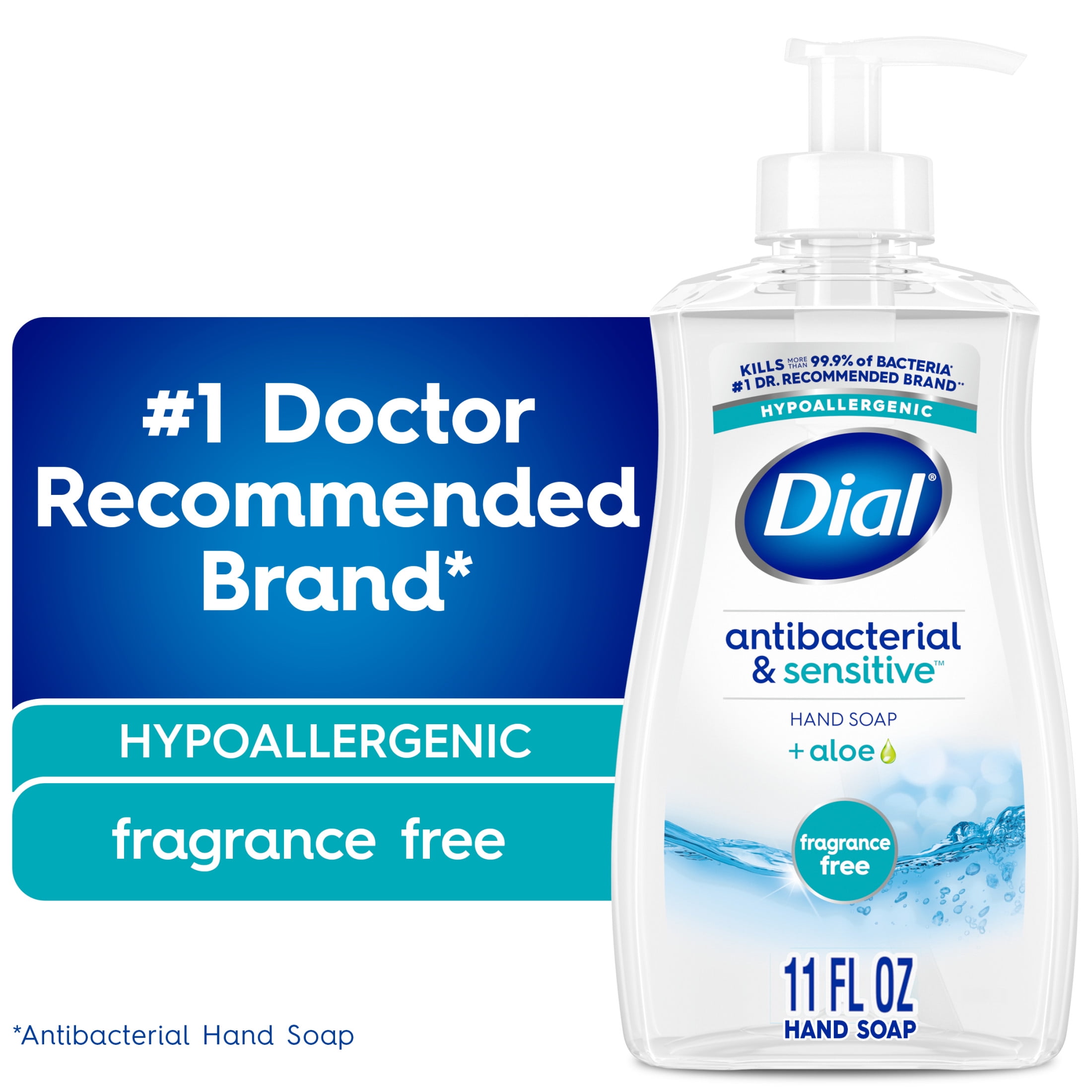 Dial Antibacterial & Sensitive Liquid Hand Soap, Hypoallergenic, Fragrance Free, 11 fl oz