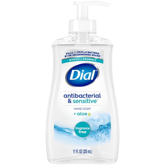 Dial Antibacterial & Sensitive Liquid Hand Soap, Hypoallergenic, Fragrance Free, 11 fl oz