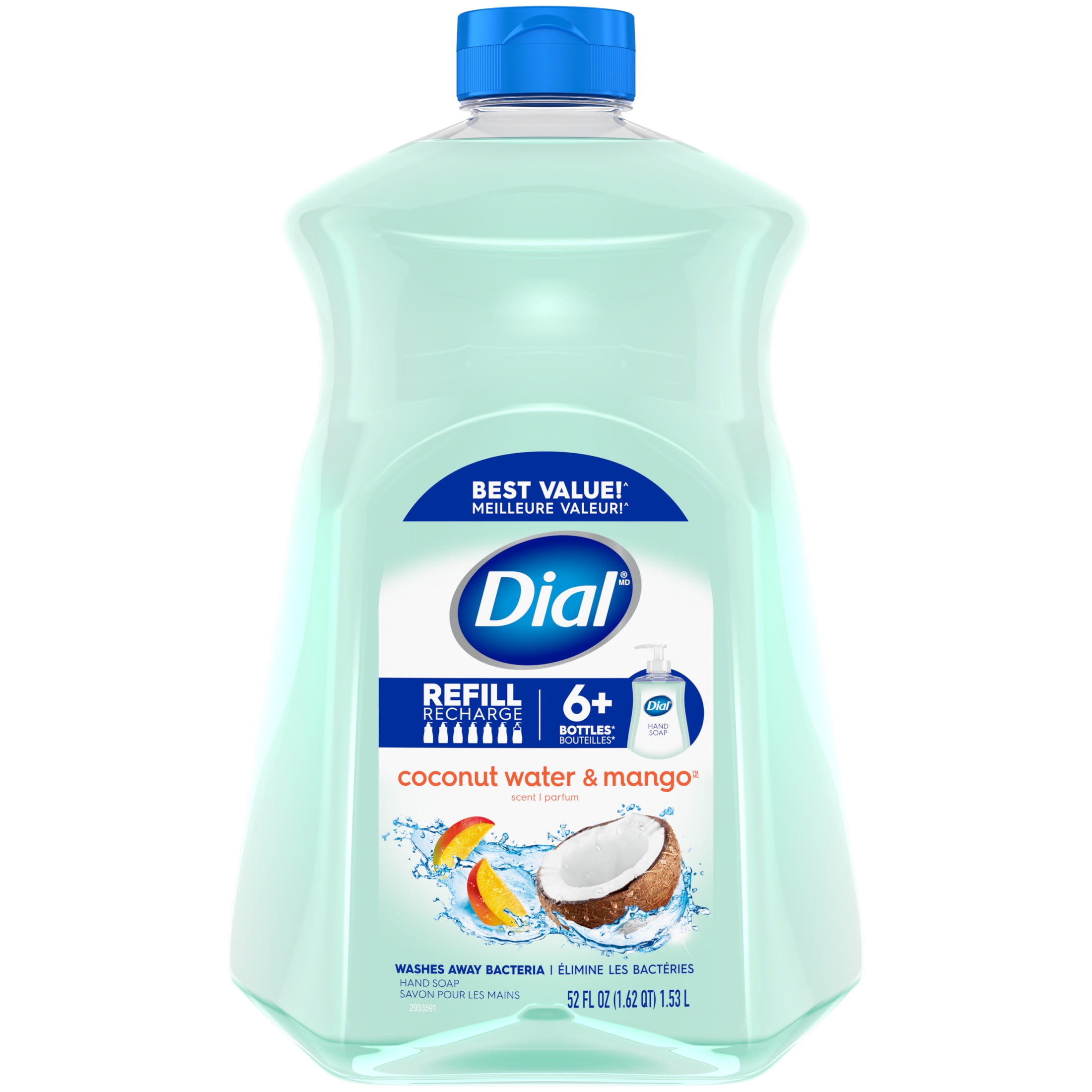 Dial Clean + Gentle Liquid Hand Soap Refill, Coconut Water & Mango Gentle Hand Soap, 52 oz