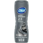 Dial Men, 2 in 1, Body and Face Wash, Gentle Exfoliating, Activated Charcoal, 16 oz