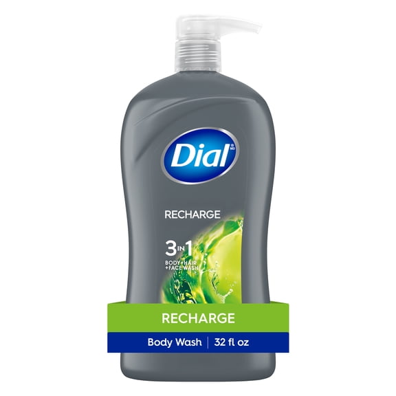 Dial Recharge 3-in-1 Men's Body Wash for Body, Hair, & Face, Cedar Leaf Scent, 32 fl oz