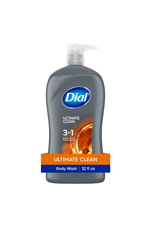 Ultimate Clean 3-in-1 Men's Body Wash for Body, Hair & Face, Amber Wood Scent, 32 oz