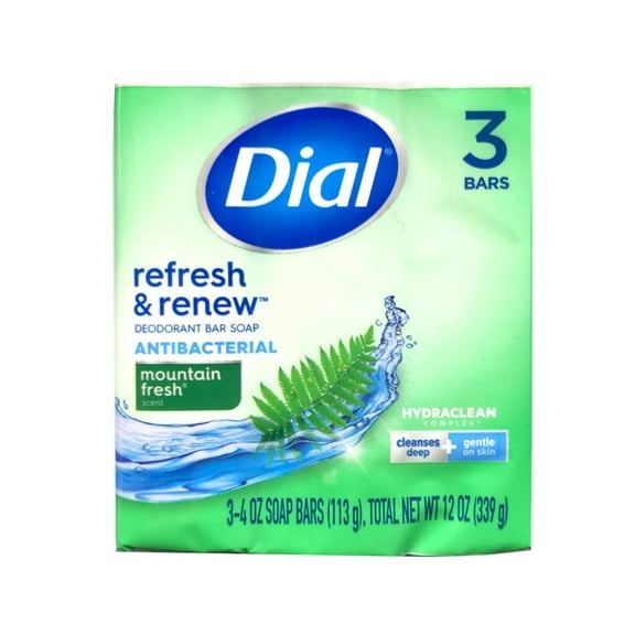 Dial Antibacterial Deodorant Bar Soap, Mountain Fresh, 4 oz, 3 Bars (Pack of 2)