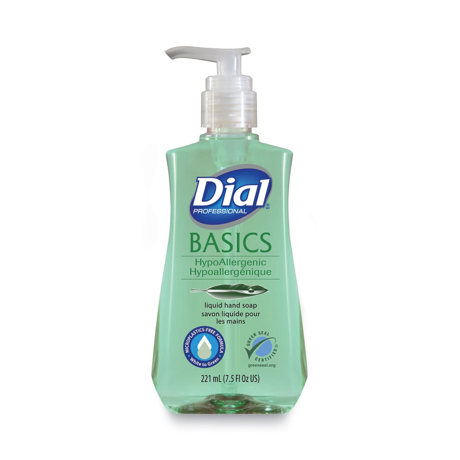 Dial Professional Basics MP Free Liquid Hand Soap Unscented, 7.5 oz Pump Bottle, 12/Carton