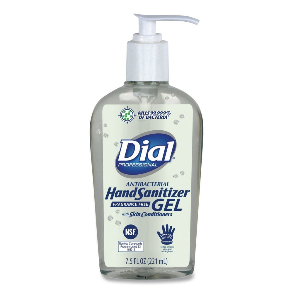 Dial Professional DIA 01585 7.5 oz. Antibacterial Gel Hand Sanitizer Pump Bottle - Fragrance-Free (12/Carton)