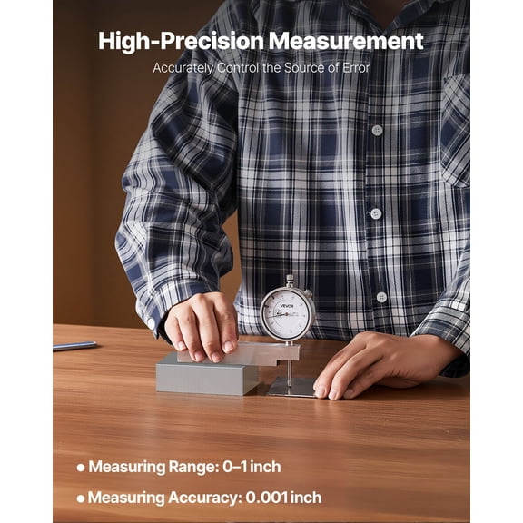 Dial Test Indicator with Metal Base,0.001"Accuracy,0-1"Range,Easy to Read Large Dial,Professional for Narrow Area Measurement,Industrial Machining&Inspection,Precision Testing